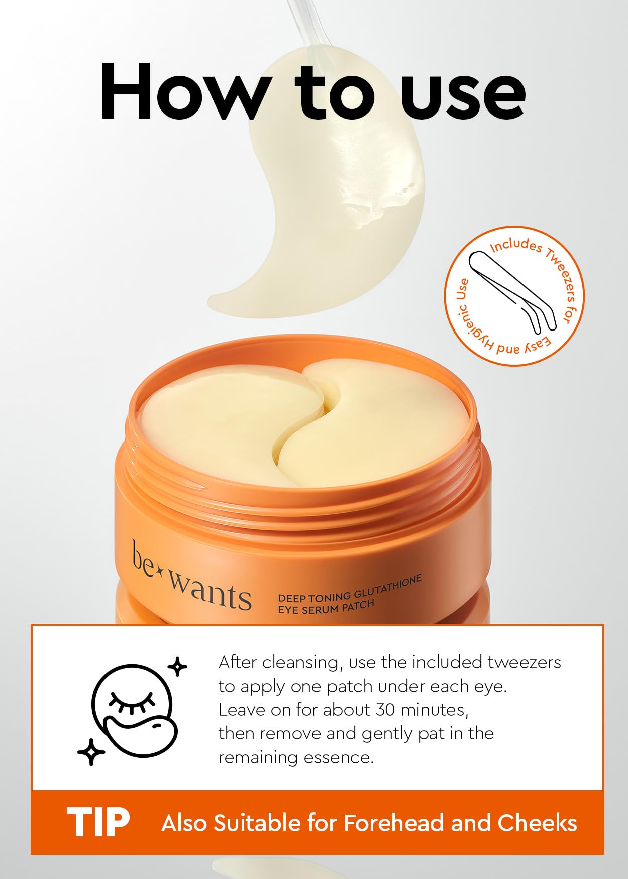 Patch yeux BE+WANTS application rapide, rafraîchissant et hydratant.