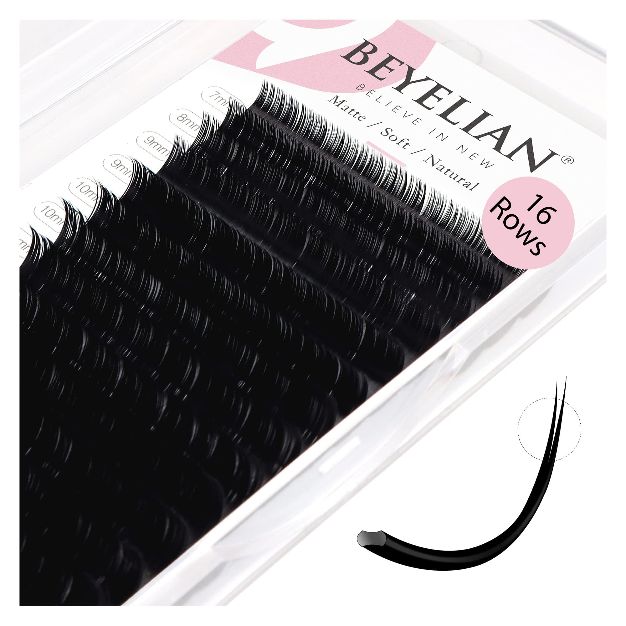 Extensions BEYELIAN cils ellipse flat 0-15mm, curl C, 16 rangées pour salon
