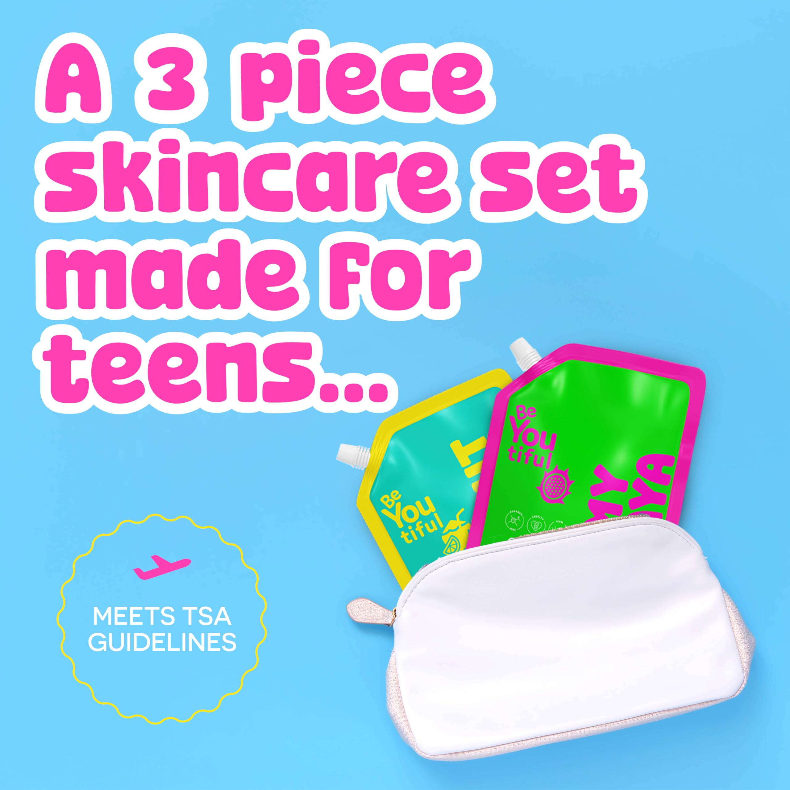 BeYoutiful ChillOut – gommage visage, poche pratique pour les voyages sans fuite.