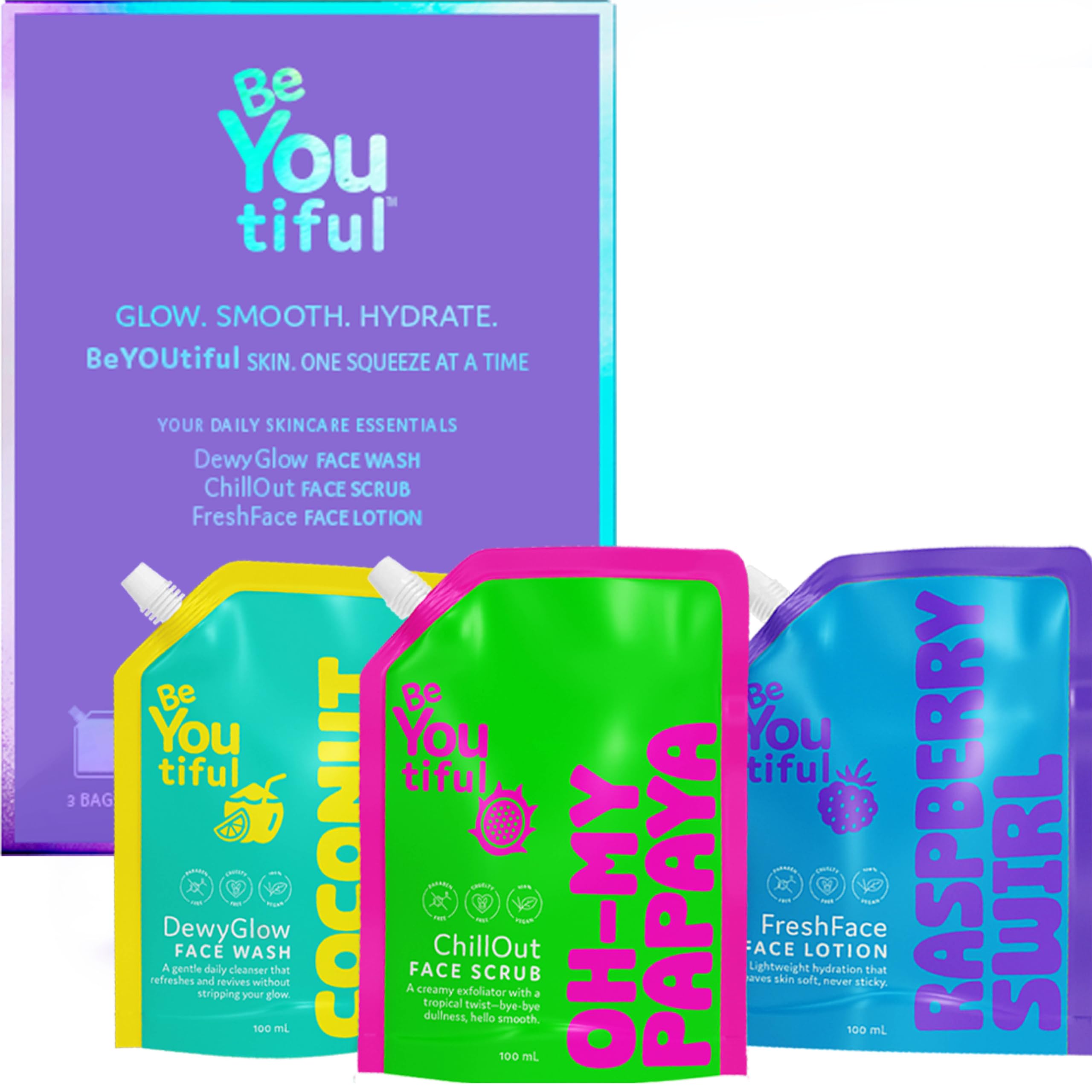 BeYoutiful DewyGlow – nettoyant visage, bouteille pratique pour une peau fraîche au réveil.