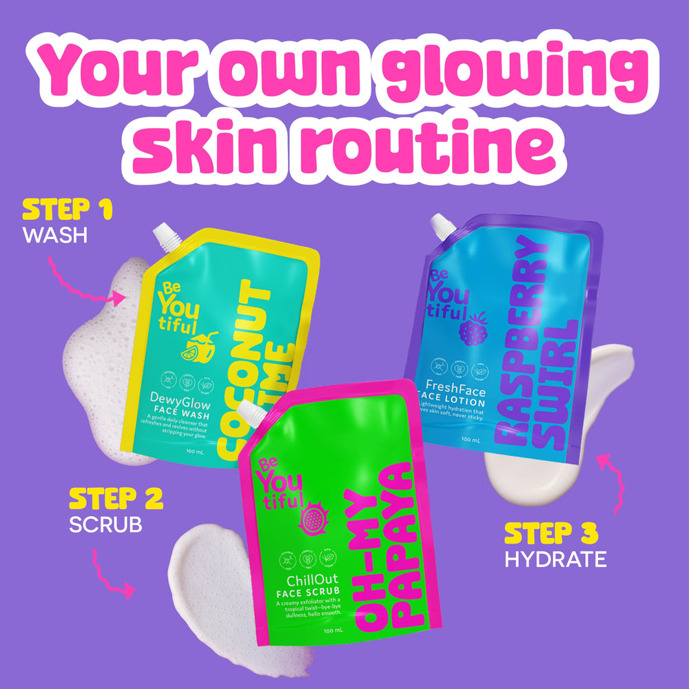 BeYoutiful sachet orange – routine nettoyante rapide, pratique en voyage.