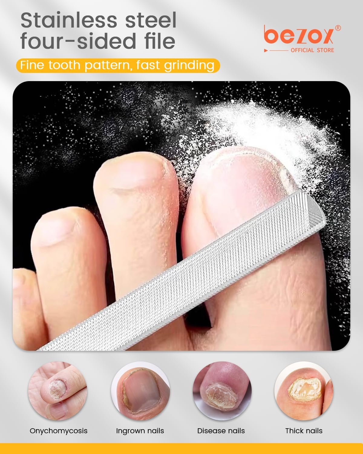 BEZOX lifter d'ongles double face, soulève et nettoie sous l’ongle.