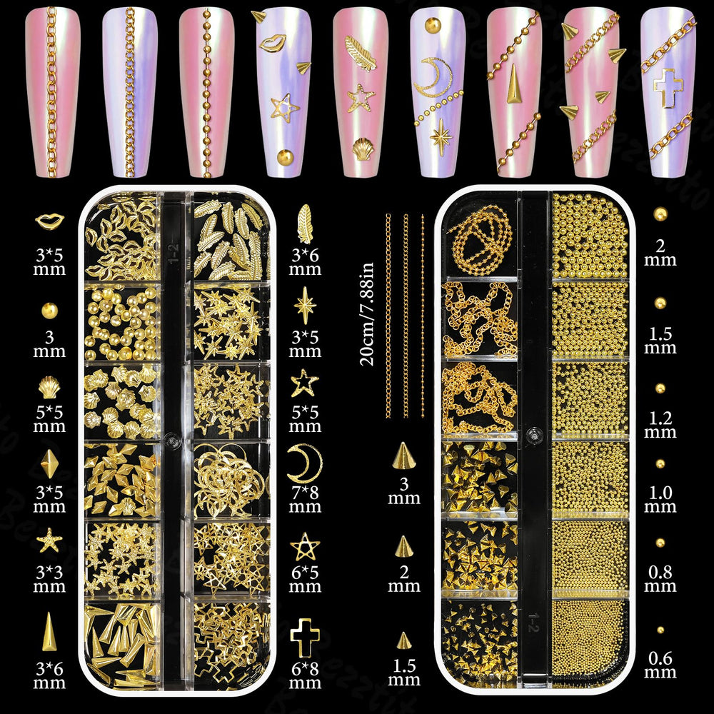 Bezztito: broches dorées et pendentifs pour ongles faciles à coordonner et stylisés.