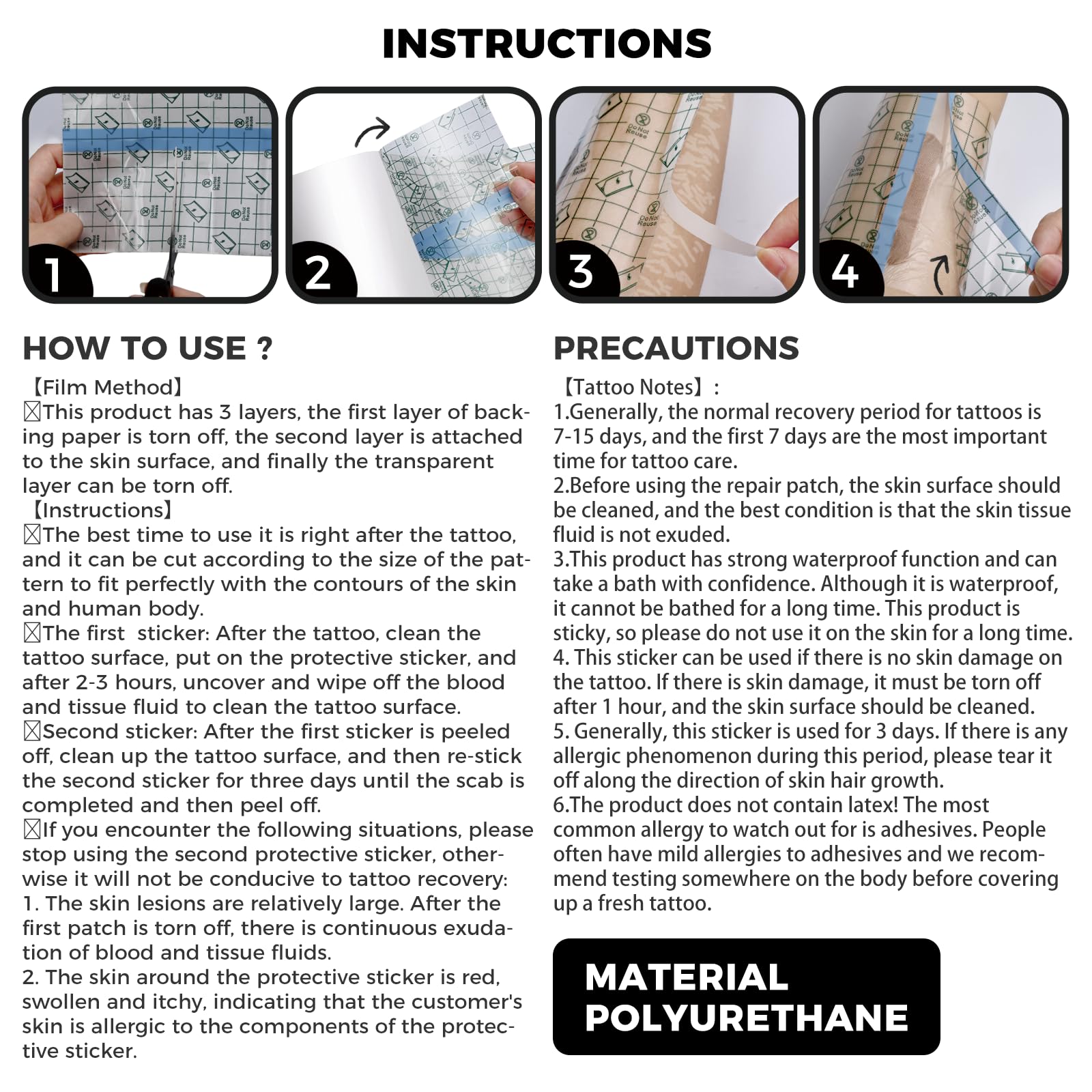 BFONS emballage bandage tatouage transparent, utilisation quotidienne sans gêne.