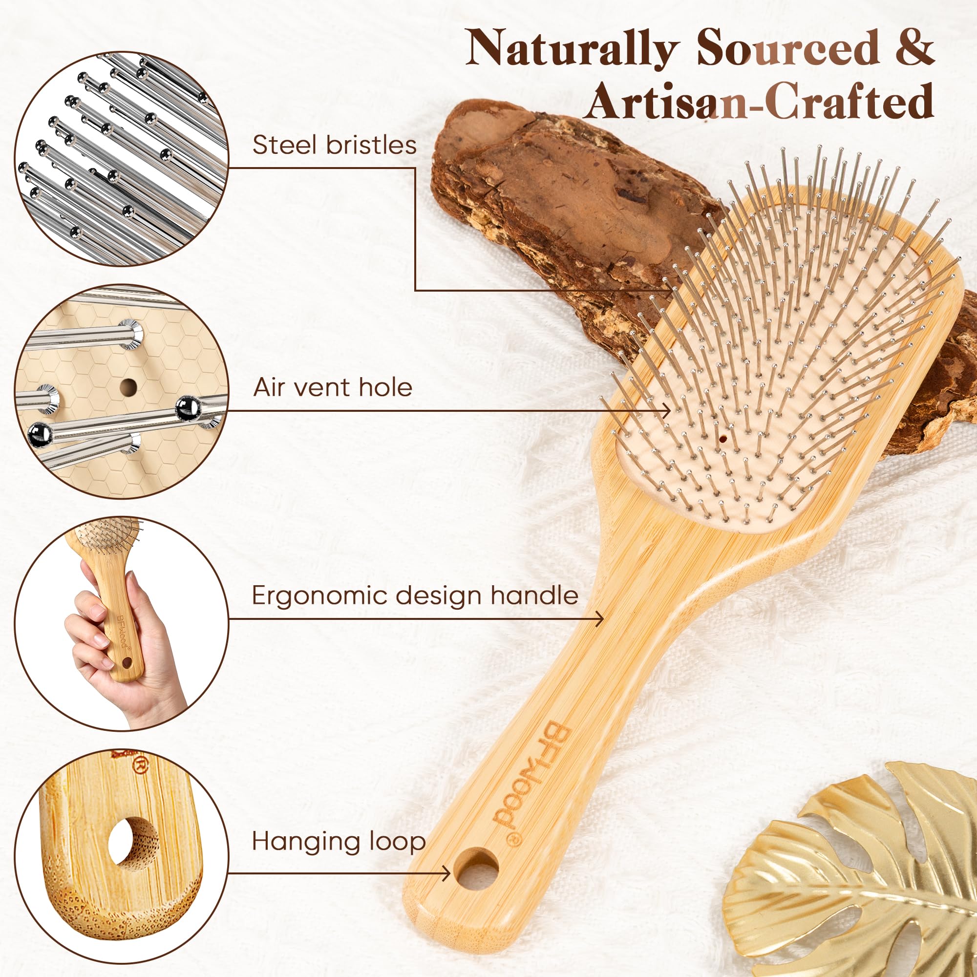 BFWood brosse base caoutchouc flexible pour plus de confort lors du brushing.