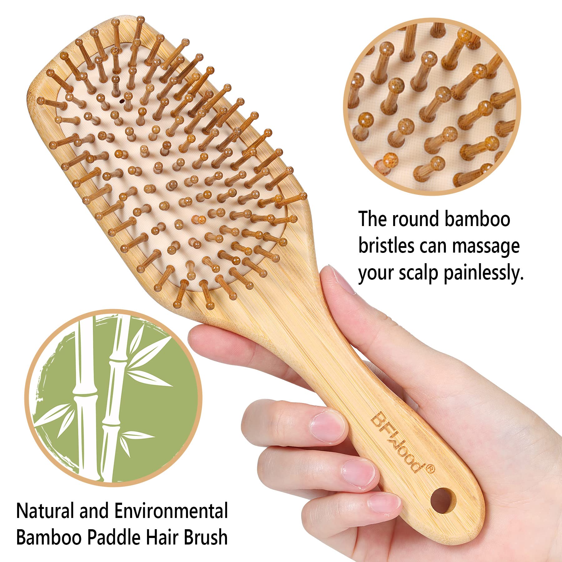 BFWood brosse-cheveux-bambou-massage-cuir-chevelu offre un massage doux pendant le brossage.