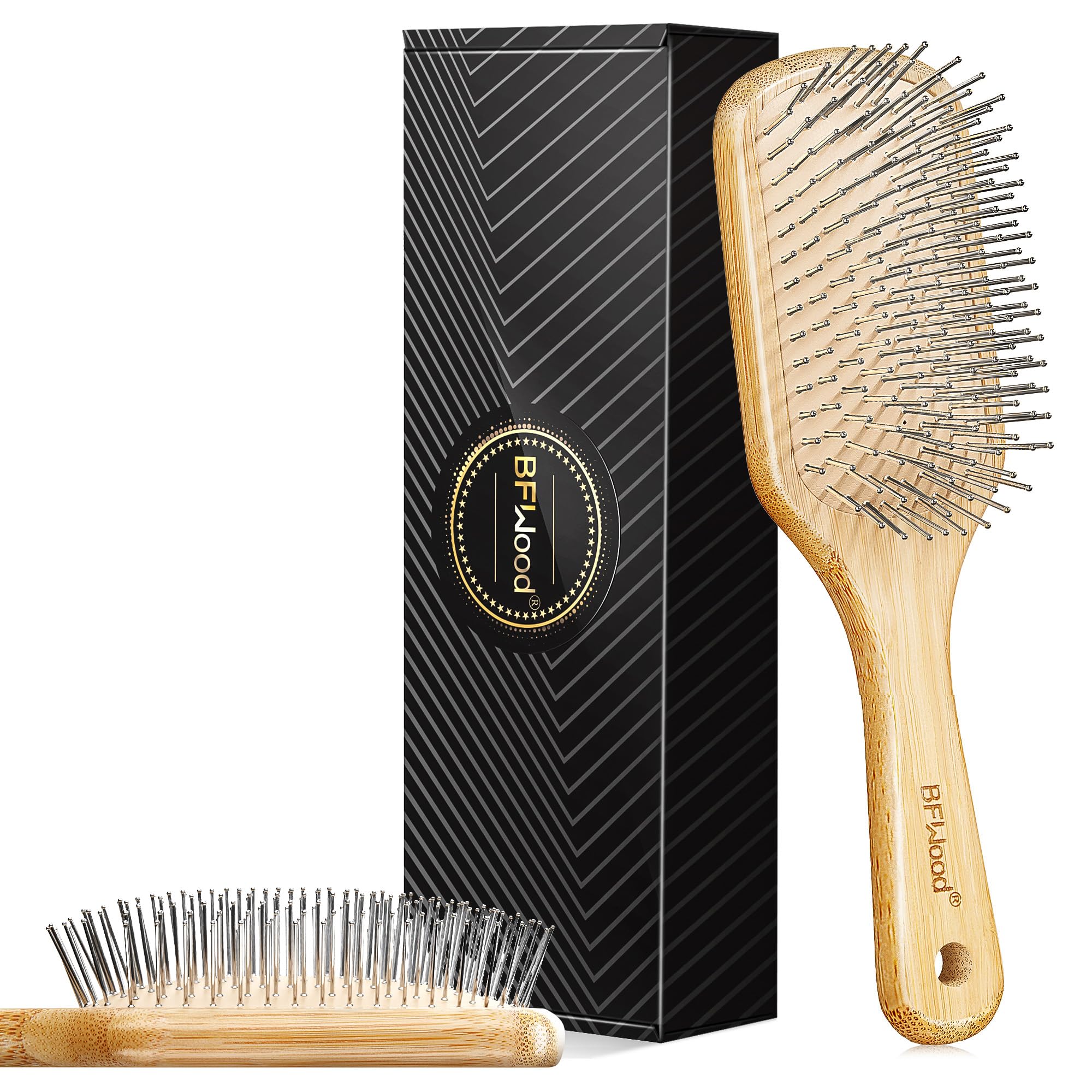 Brosse BFWood en bambou avec poils en acier pour démêler en douceur.
