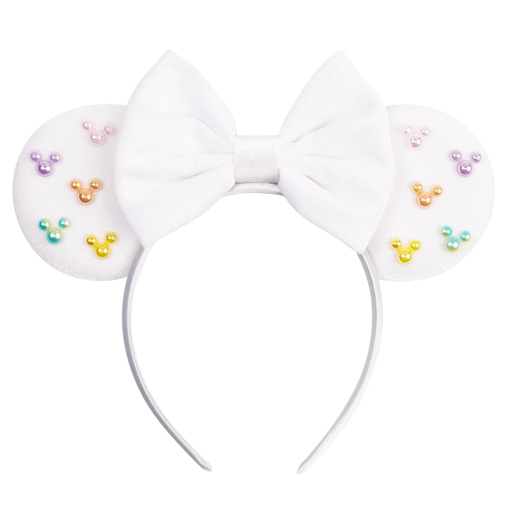 Bandeau bianbaistar oreilles-souris-velours-blanc pour un look doux et confortable.