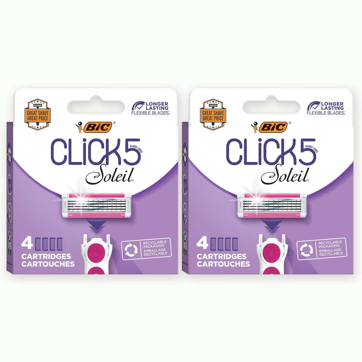 Rasoir BIC Click 5 Soleil, emballage recyclable, pratique et écologique.