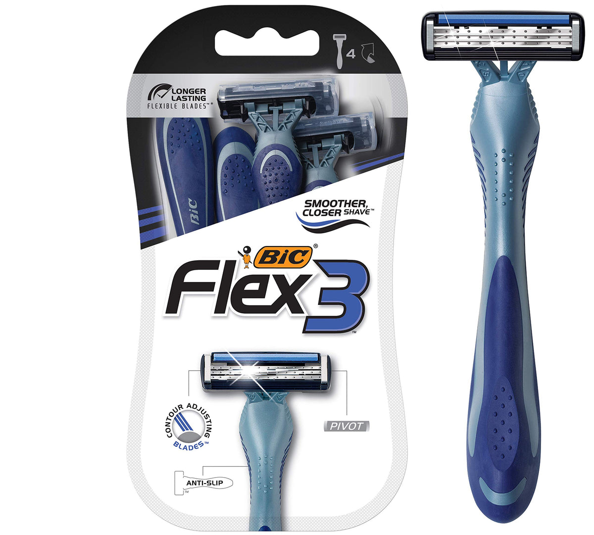 BIC Flex 3 Titanium, lames contour pour un rasage précis.