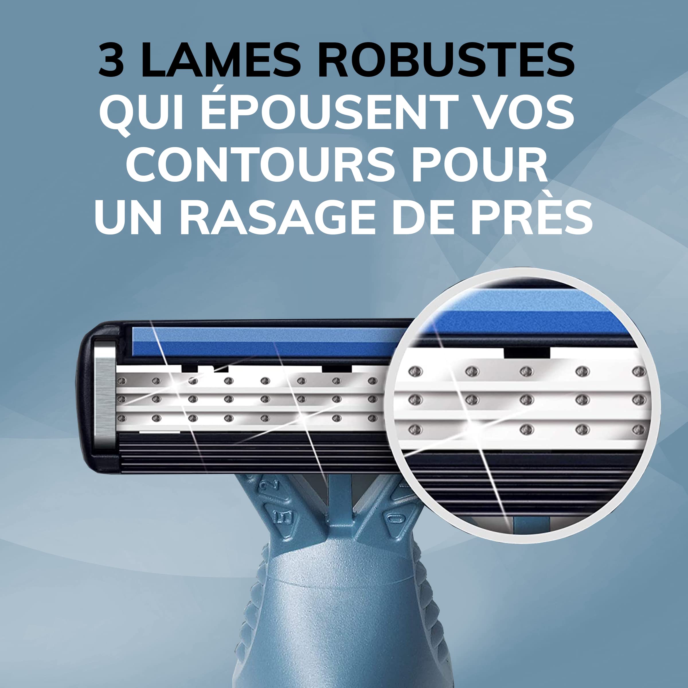 Rasage doux grâce aux lames ultra-fines et au profil fin.