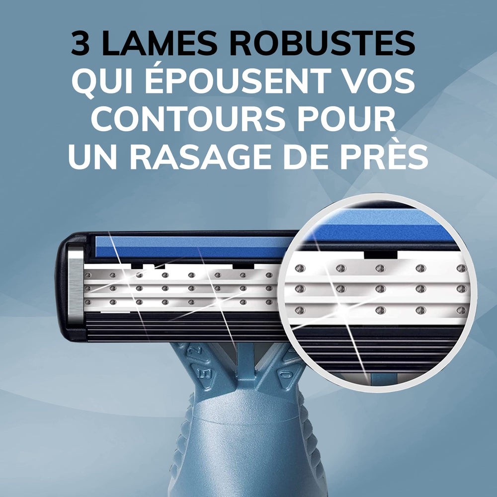 Rasage doux grâce aux lames ultra-fines et au profil fin.