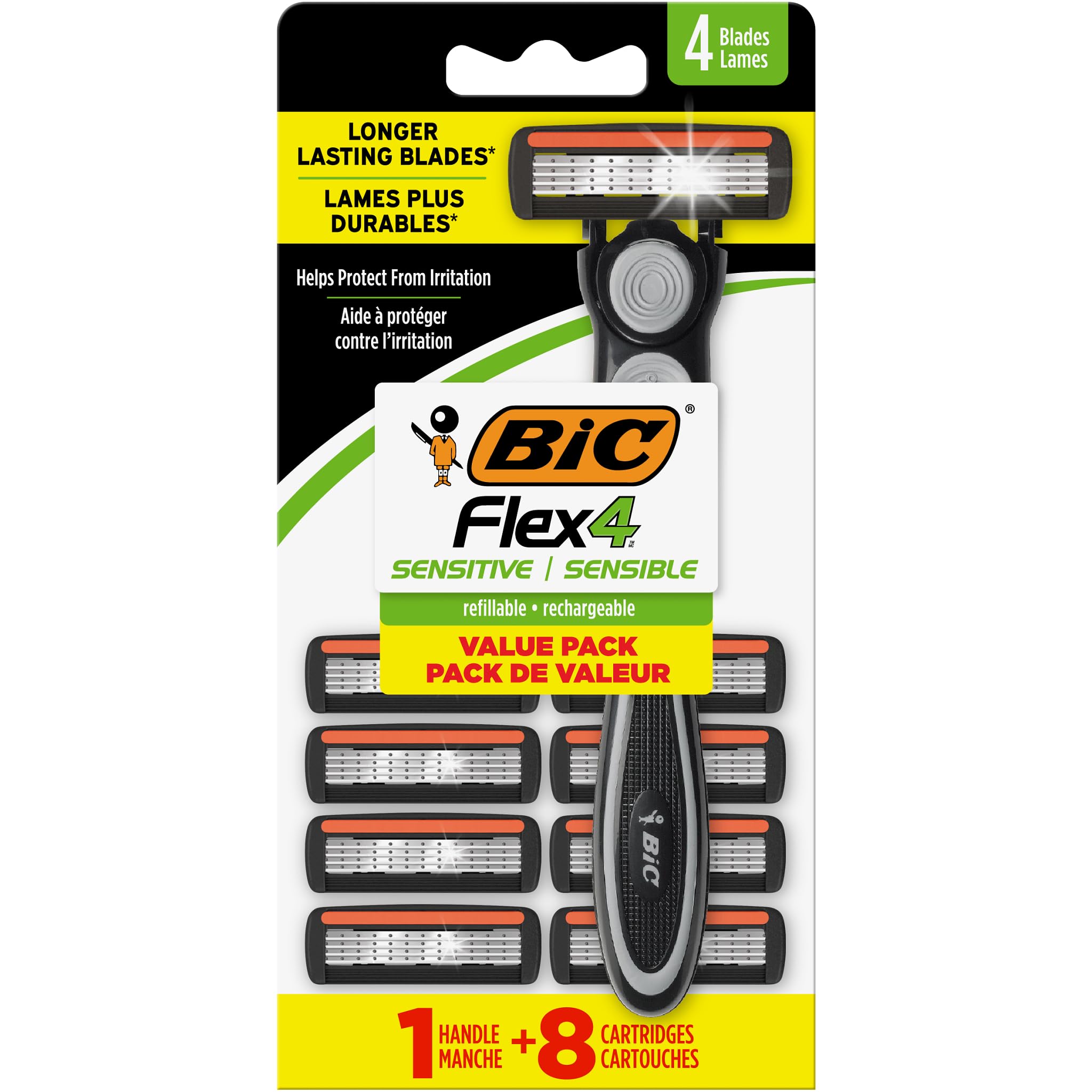 Rasoir Bic Flex 4 avec poignée antidérapante pour une prise en main sûre.