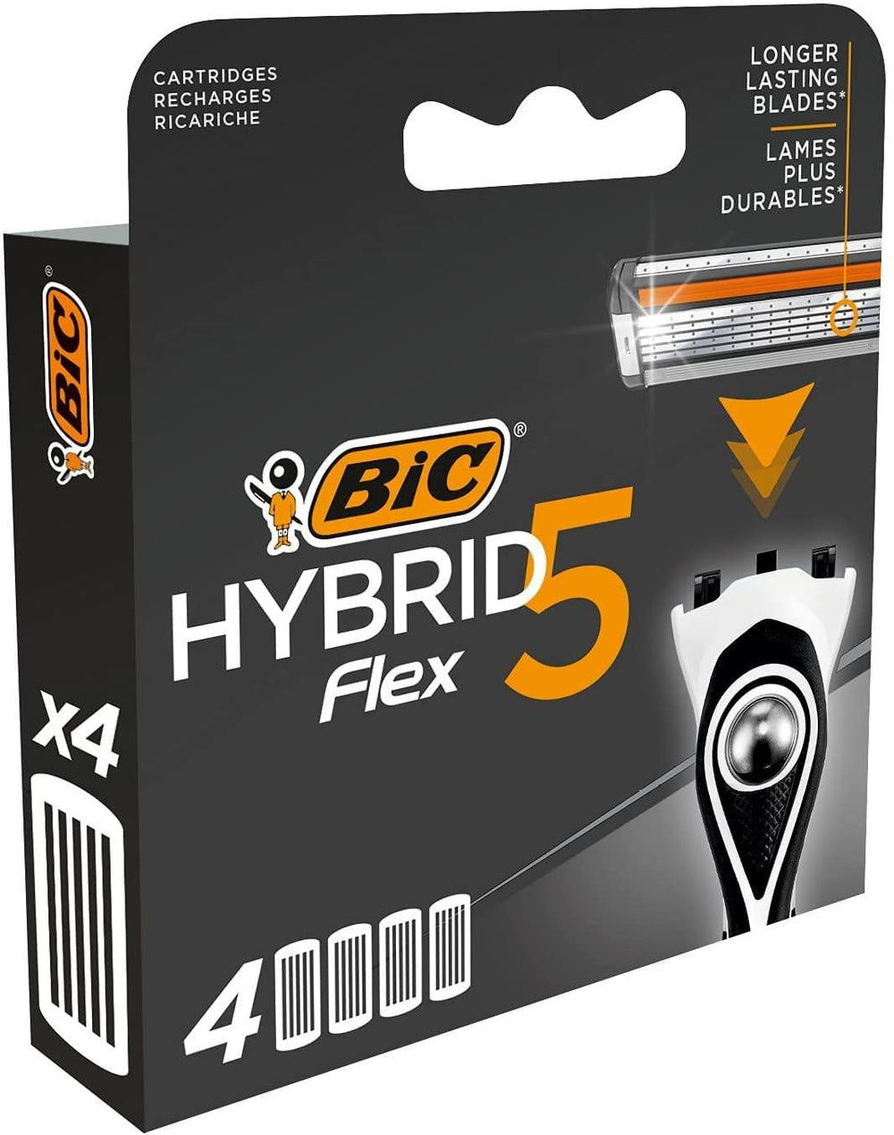 Lames nano-technologie titane BIC Hybrid 5 Flex, rasage précis sur contours difficiles.