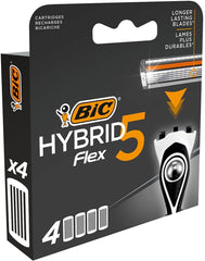 Lames nano-technologie titane BIC Hybrid 5 Flex, rasage précis sur contours difficiles.