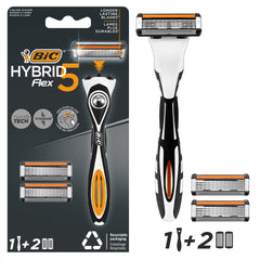 Rasoir Bic Hybrid 5 Flex, poignee equilibree, offre une prise stable pendant le rasage.