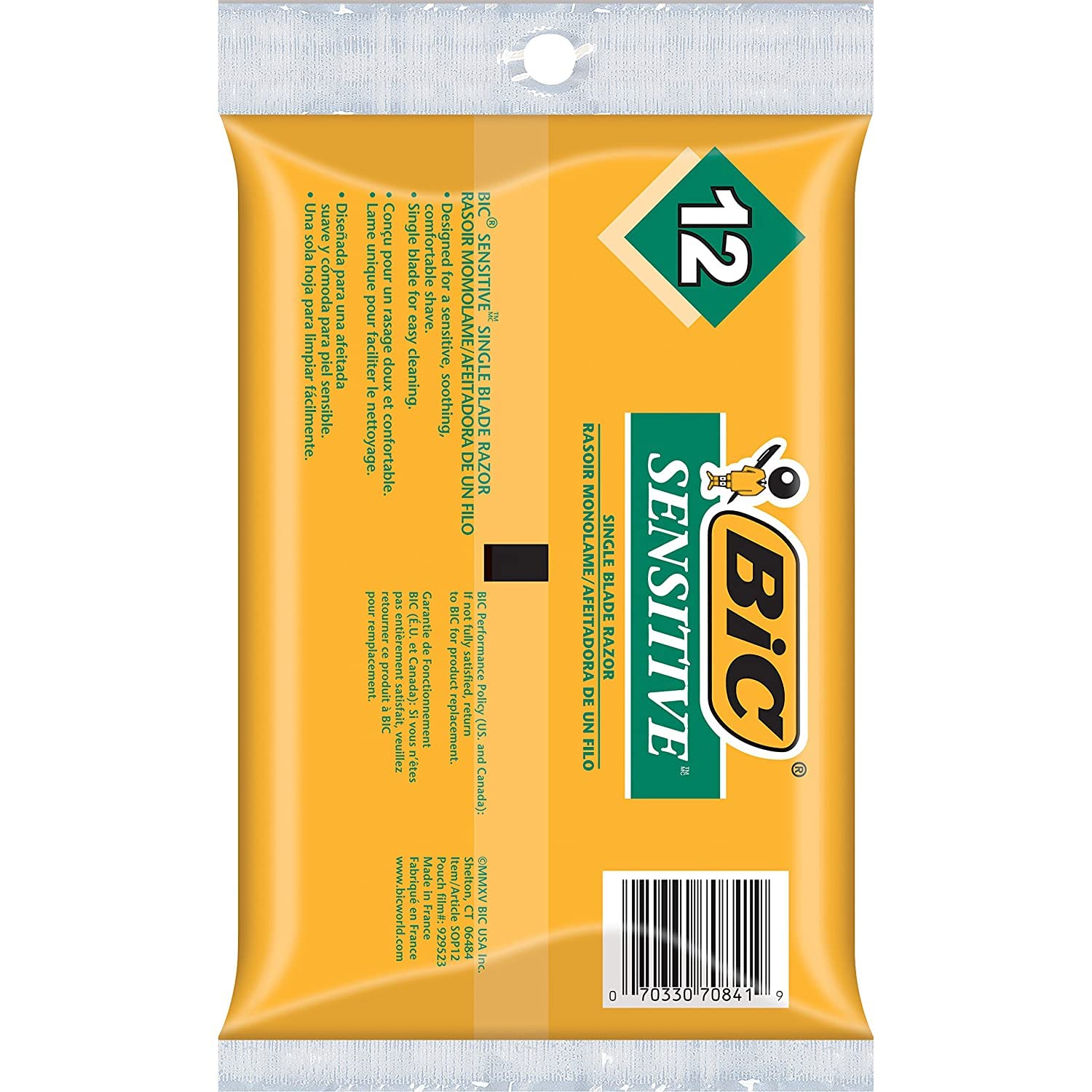 Rasoir BIC à lame simple, adapté pour peau sensible et rasage doux.