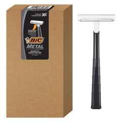Rasoir Bic métallique pour homme avec garde intégré offrant un confort lors du rasage.