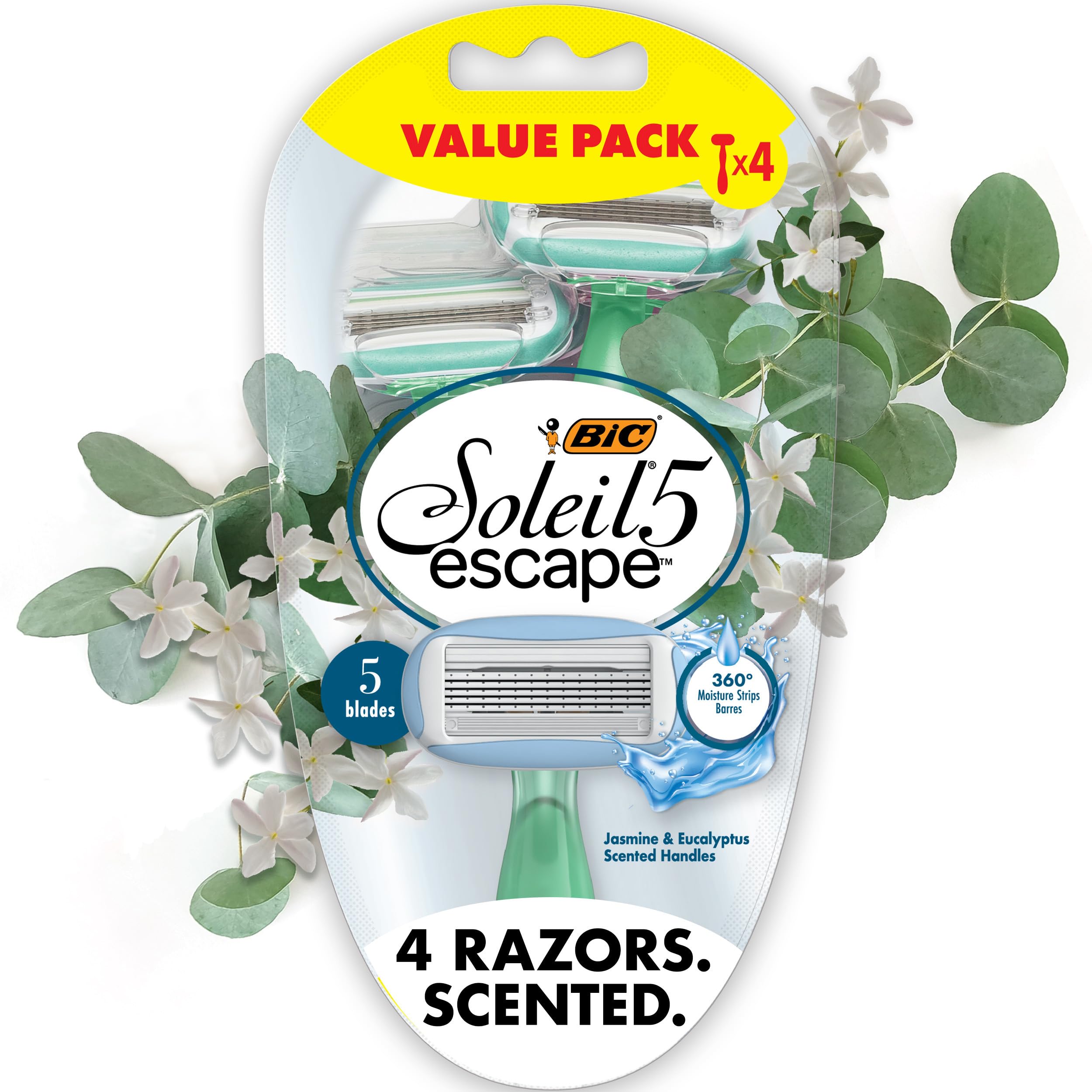 BIC Soleil 5 Escape: ensemble de 4 rasoirs prêt pour votre routine.