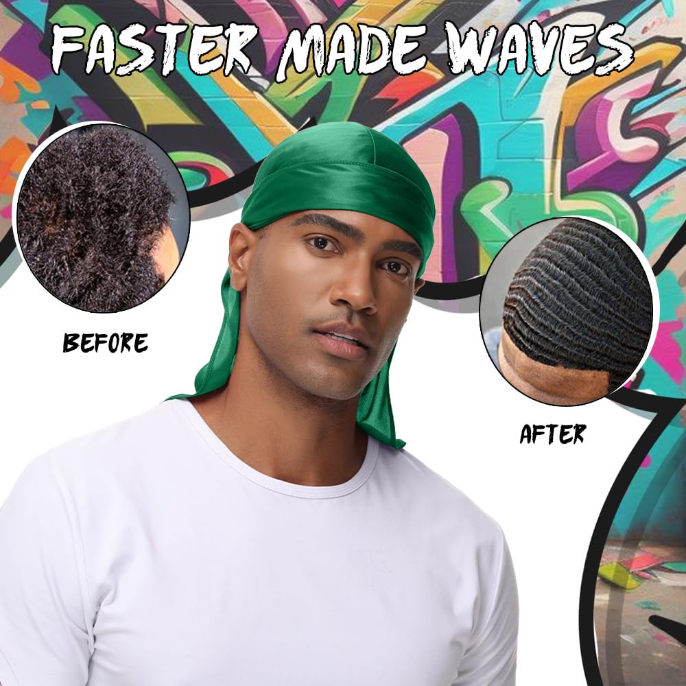 Durag BIGEDDIE à longue traîne et lanières larges pour maintien sûr.
