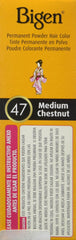 Bigen 47 chatain moyen, application sur cheveux pour un rendu uniforme.