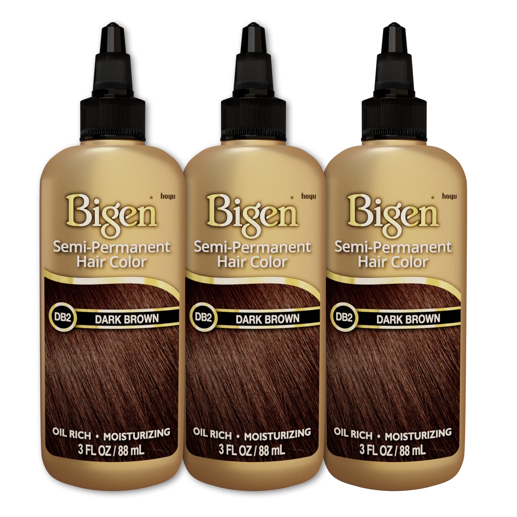 Bigen DB2 brun foncé Pack 3 — bouteille pour une couleur uniforme.
