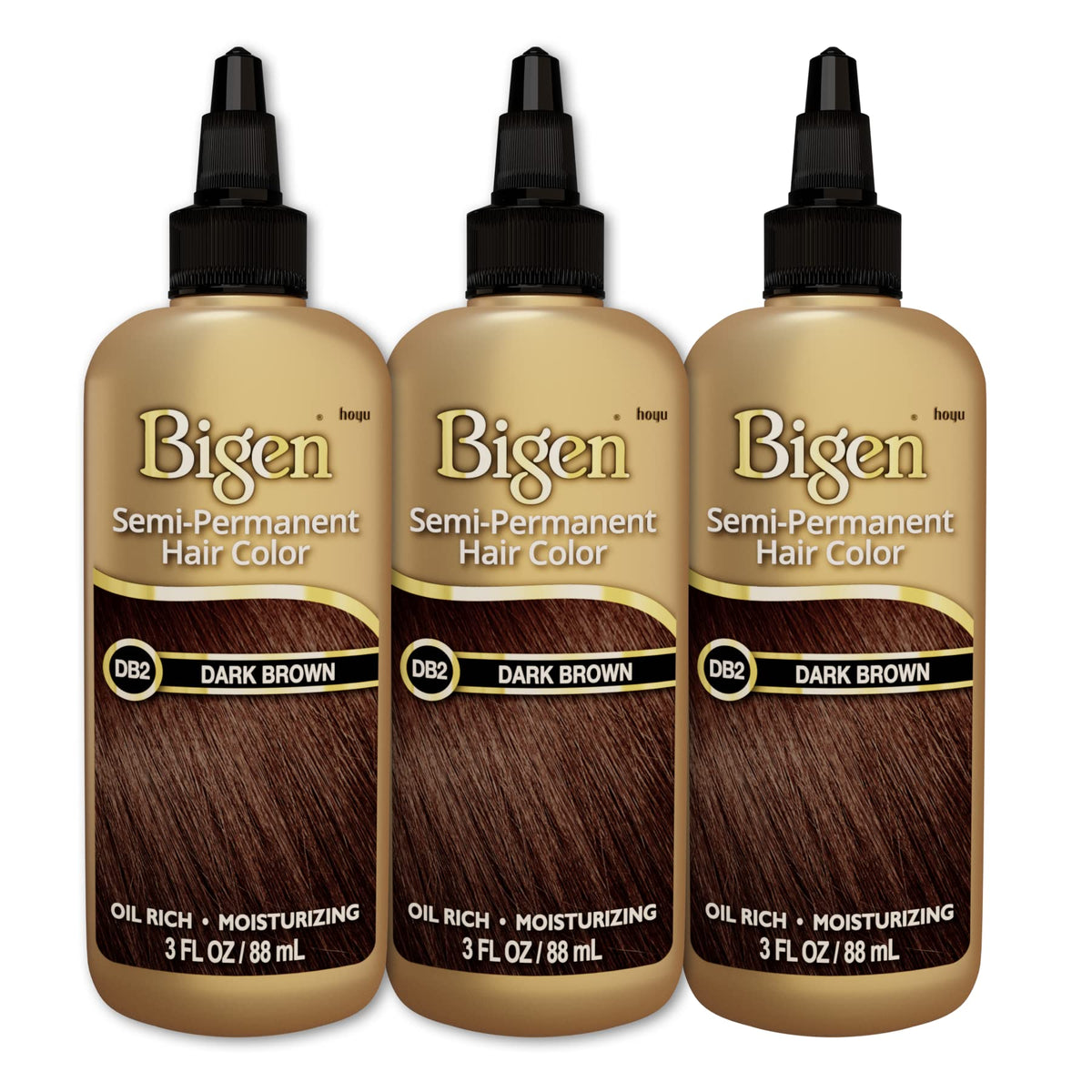 Bigen DB2 brun foncé Pack 3 — bouteille pour une couleur uniforme.