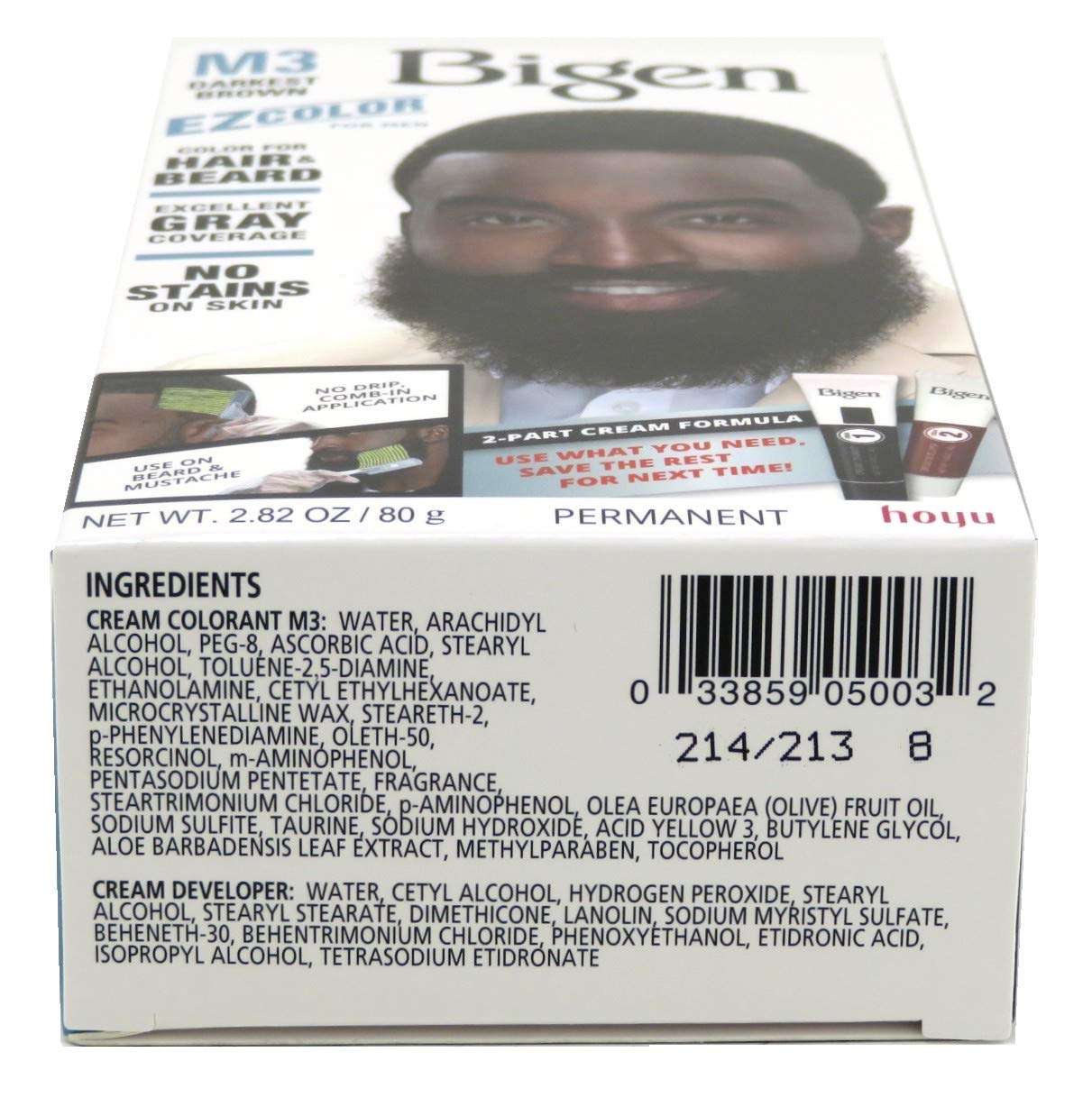 Bigen EZ Color pour homme — étape d'application du kit marron foncé, résultat homogène.