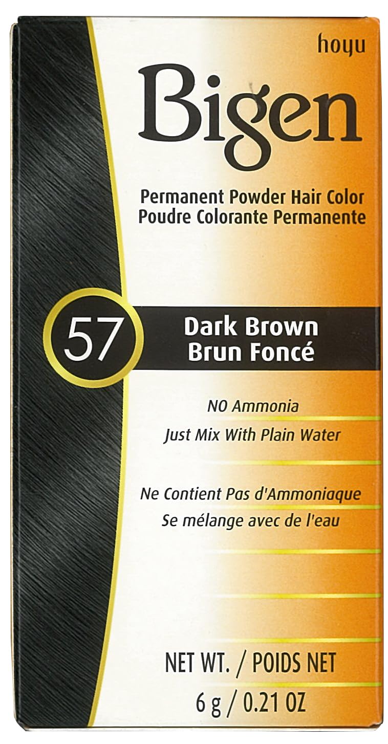 Application facile avec Bigen Poudre Coloration Cheveux #57 — couleur permanente sans peroxyde et moins de dommages.