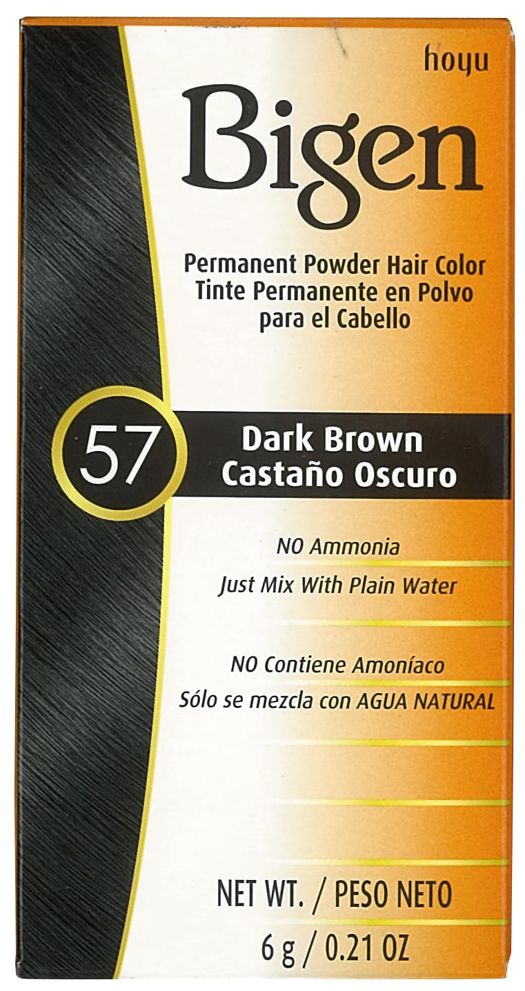 Bigen Poudre Coloration Cheveux #57 Dark Brown — couleur durable et naturelle, sans peroxyde.