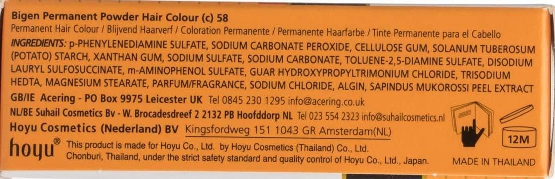 Bigen Poudre Coloration Cheveux 58 – résultat durable et couleur authentique.