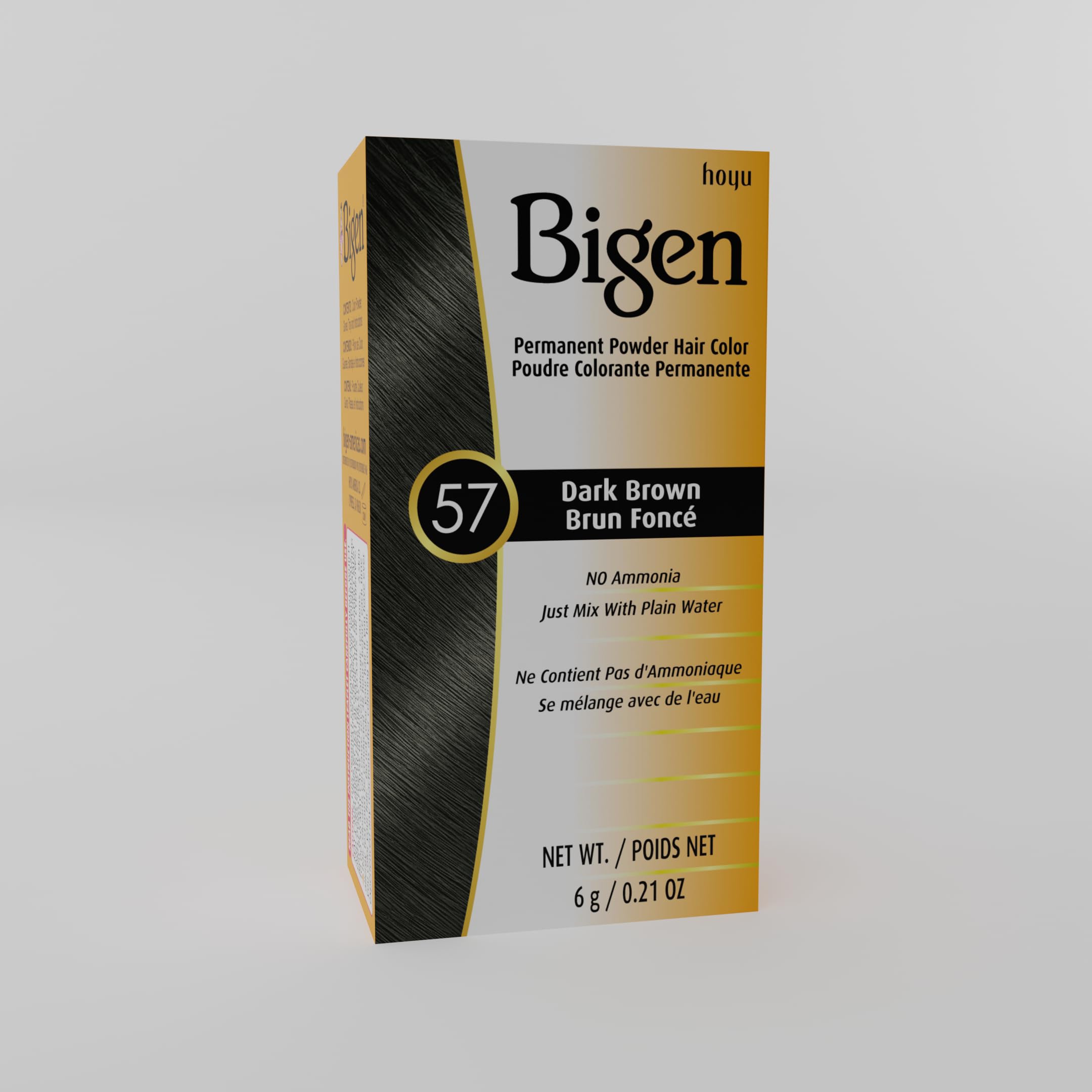 Bigen Poudre Permanente n°57 Brun Foncé – avant et après harmonisés