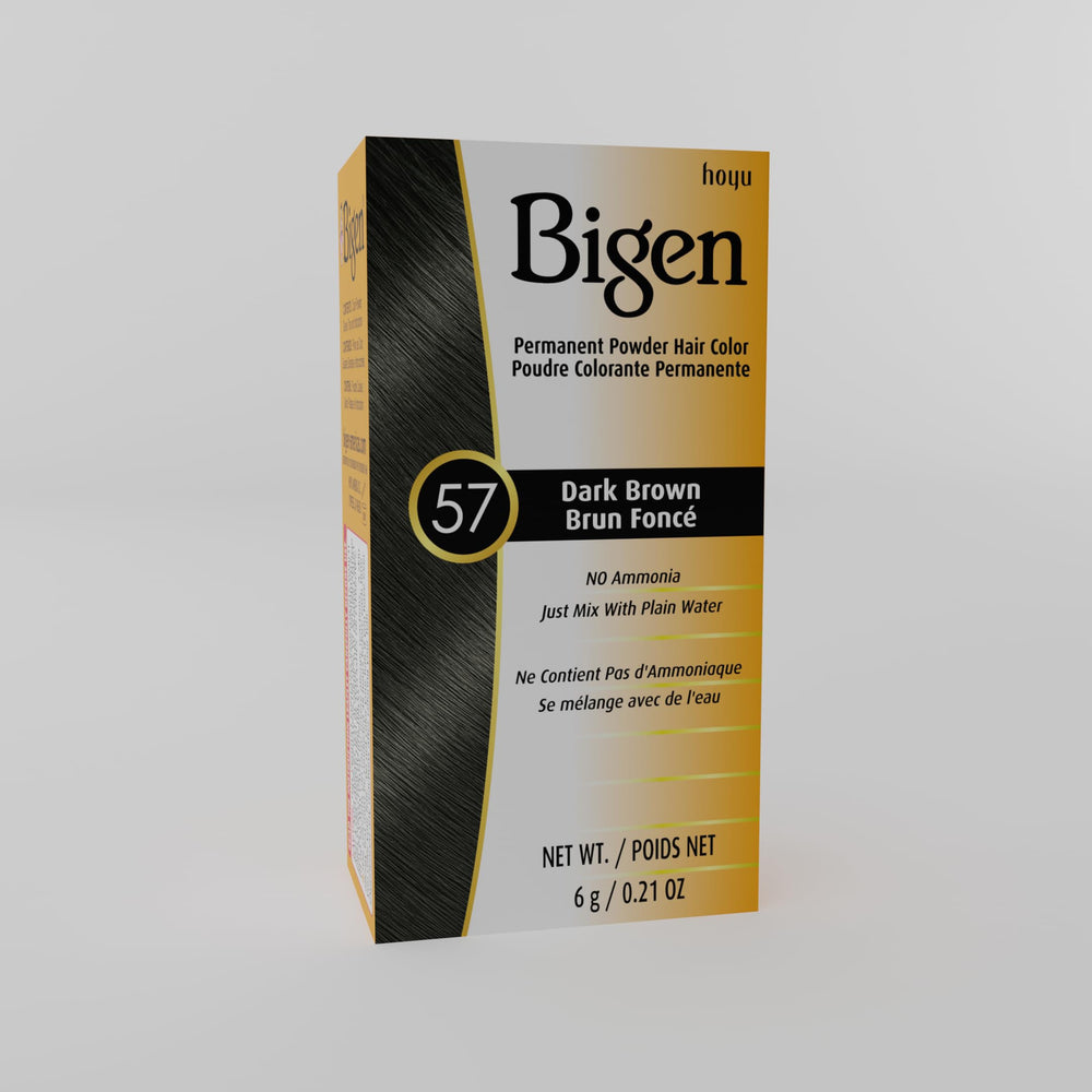 Bigen Poudre Permanente n°57 Brun Foncé – avant et après harmonisés