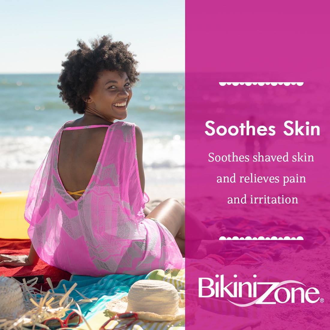 Bikini Zone gel with aloe vera and vitamin E nourishes skin.