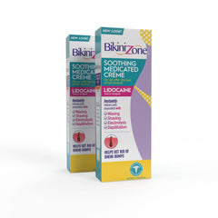 Bikini Zone medicated after shave creme bottle for fast relief after shaving.