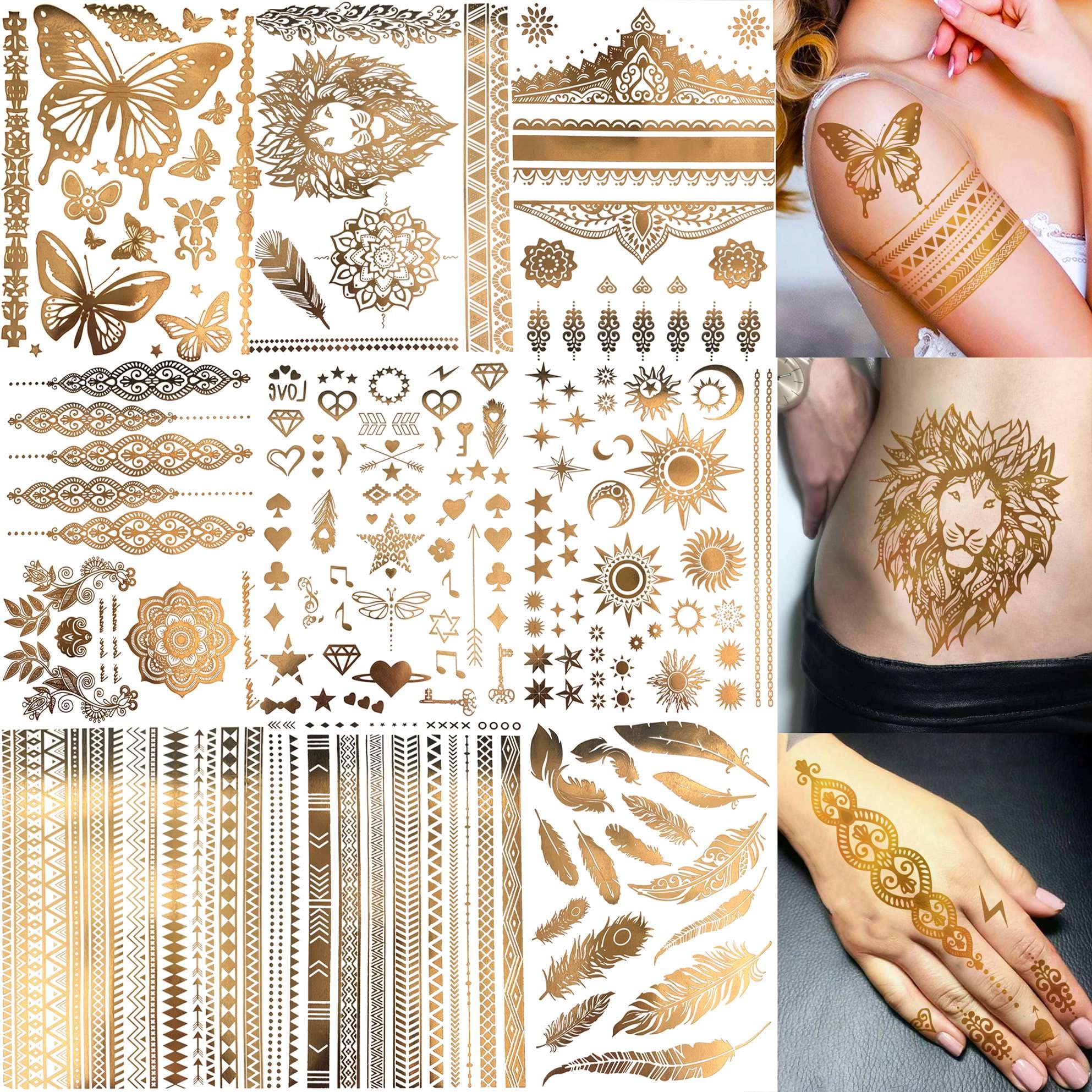 Tatouage Bilizar 9 feuilles or flash – doré et durable sur la peau.
