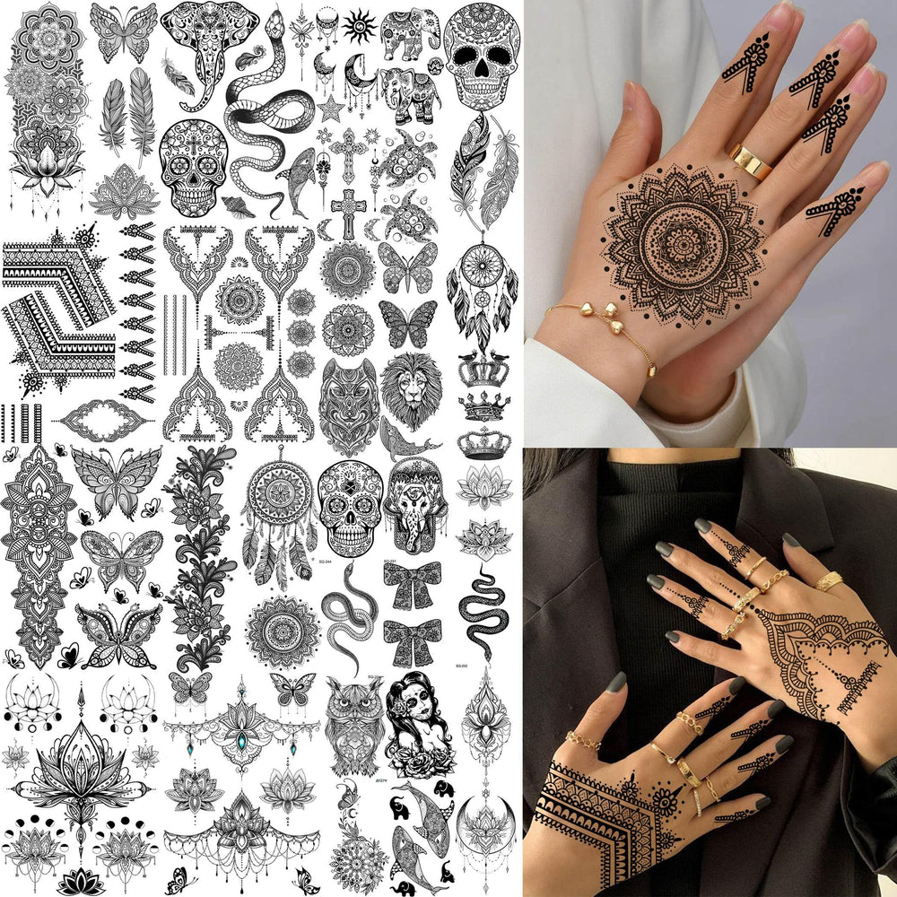 Bilizar tatouage temporaire noir demi-bras, parfait pour un look boho lors d'une soirée.