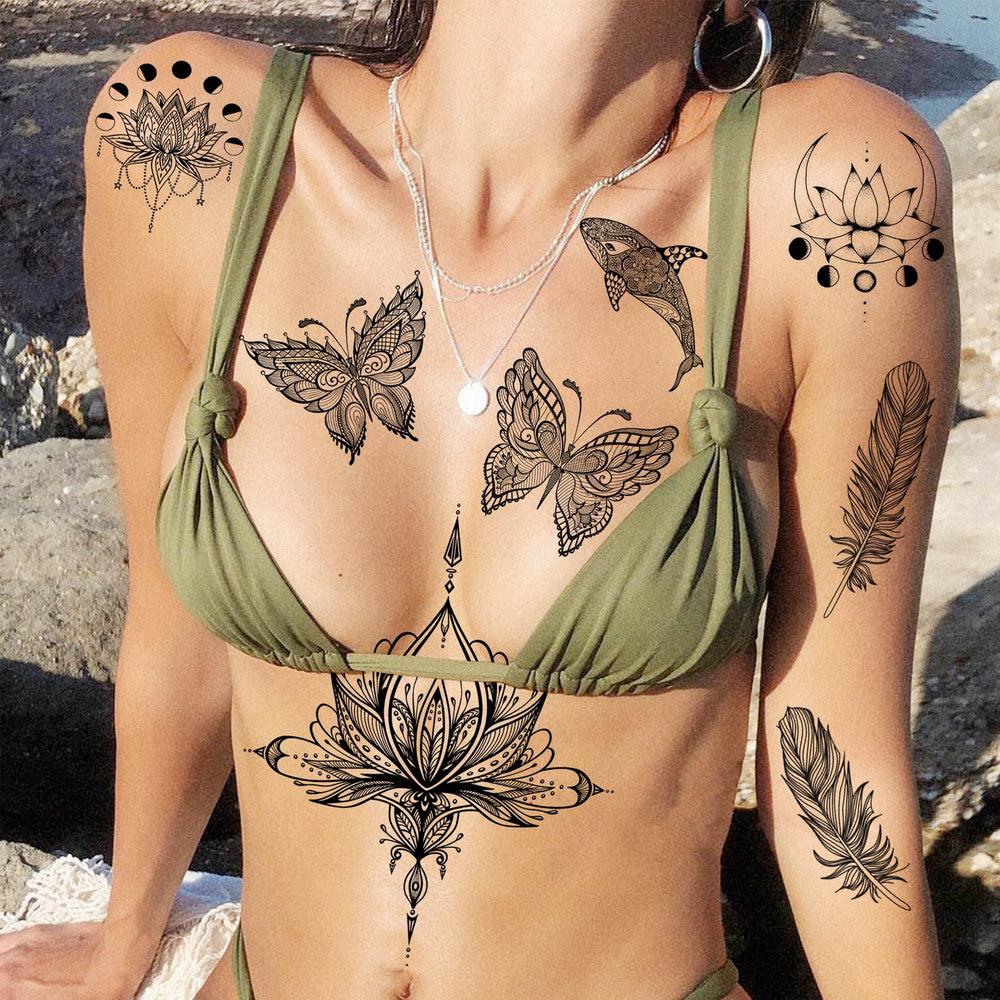 Bilizar motif tribal noir avec dentelle, pour une allure audacieuse et chic.