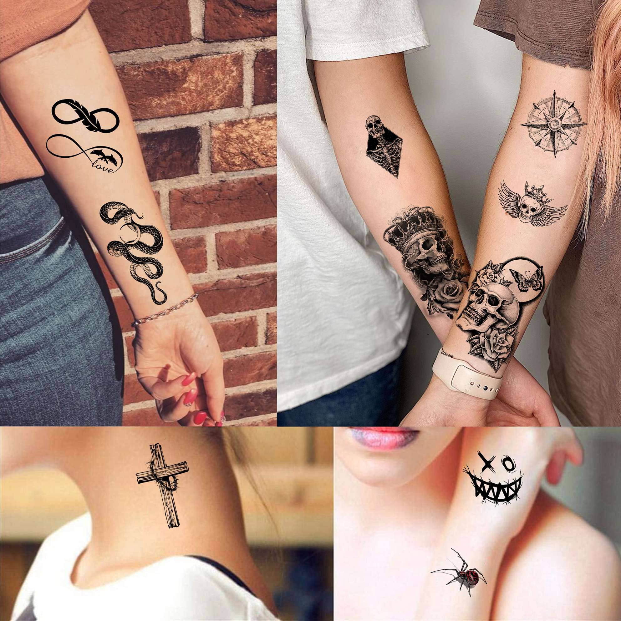 Tatouage temporaire Bilizar 3D croix et ancre, style marin tendance.