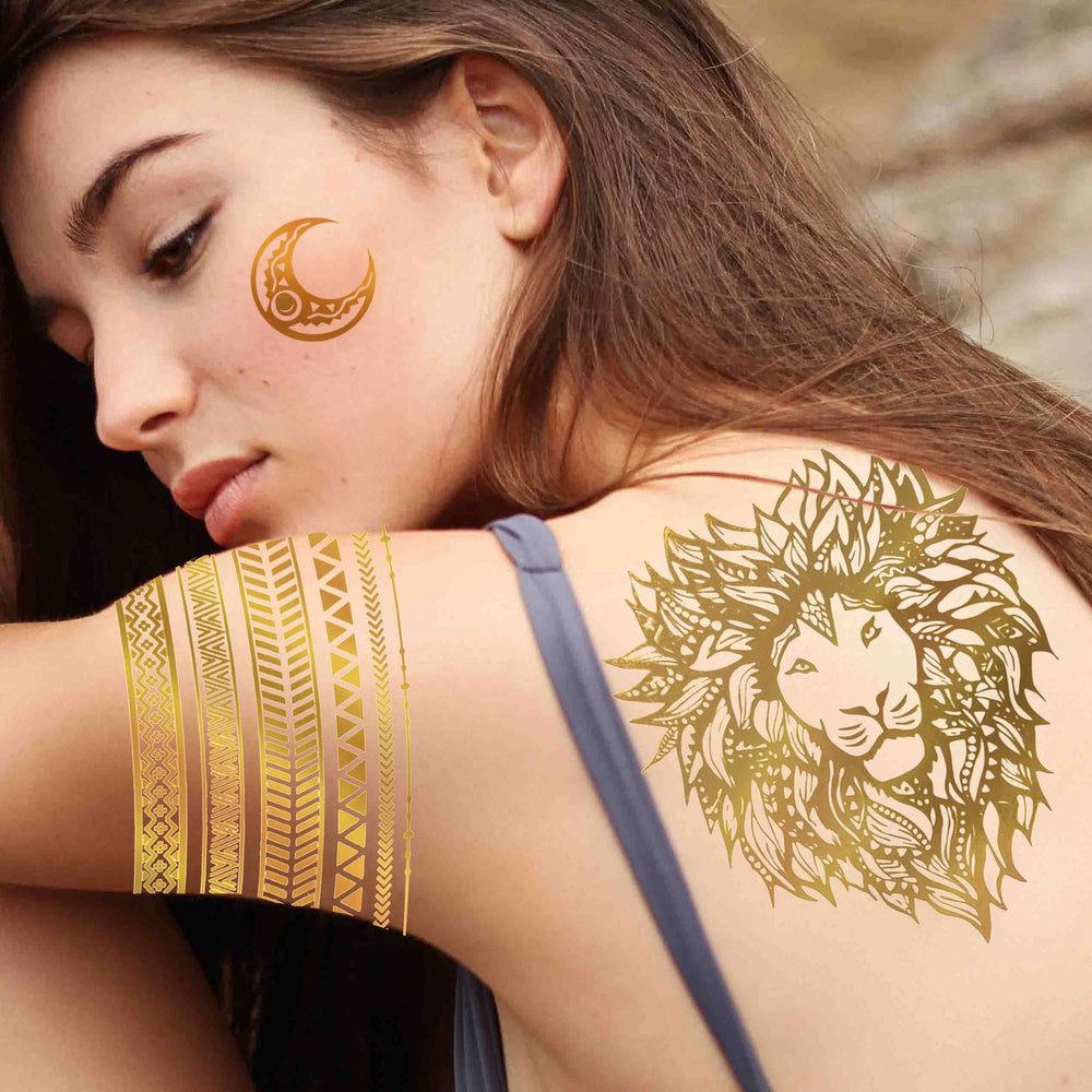 Tatouages métalliques Bilizar or – tenue longue et éclat doré.