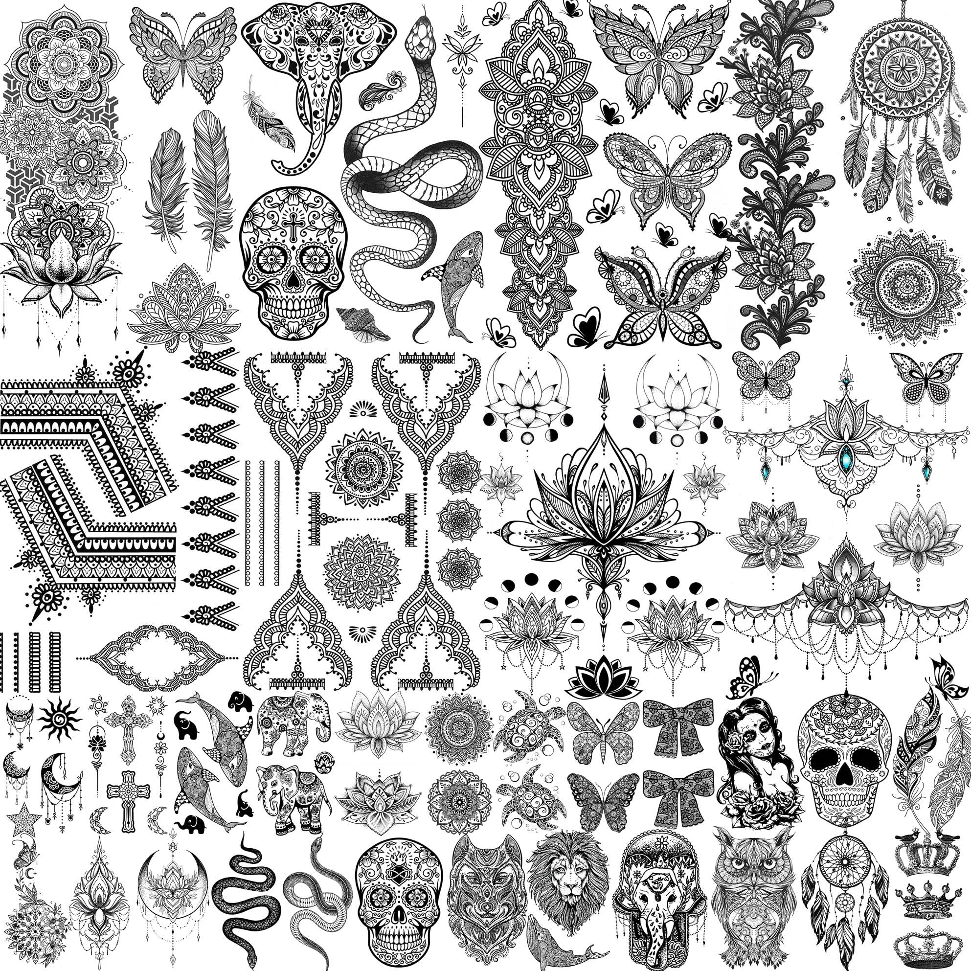 Bilizar collection tatouages temporaires noirs, parfait pour cosplay et soirées à thème.