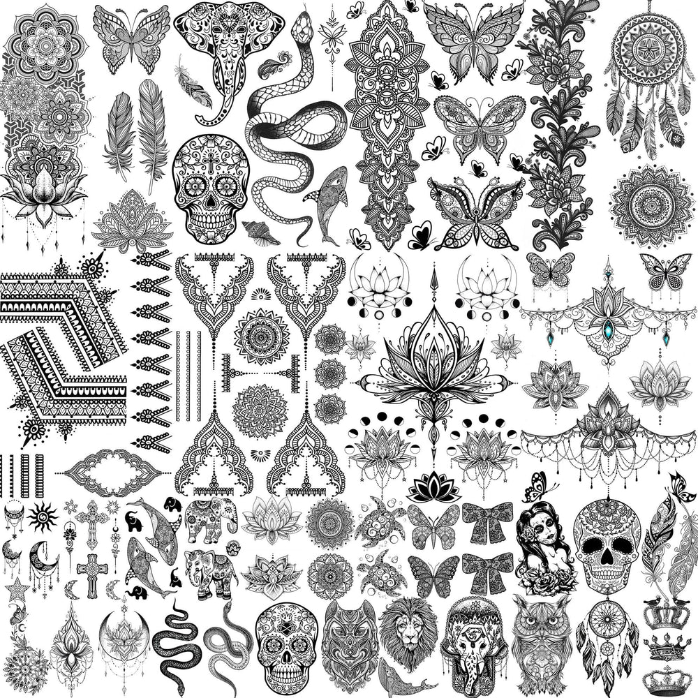 Bilizar collection tatouages temporaires noirs, parfait pour cosplay et soirées à thème.