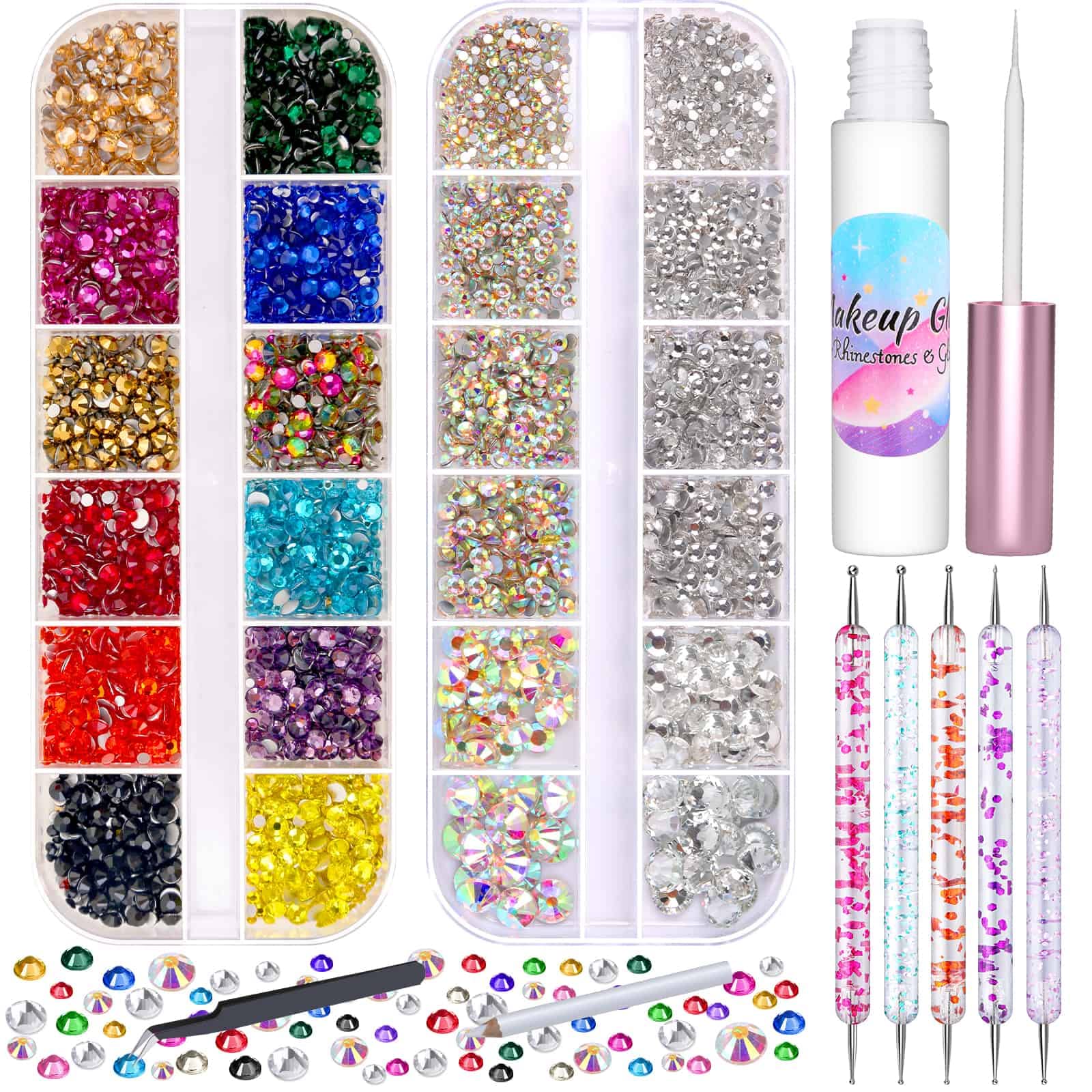 Billbotk paillettes-visage crystal AB 6 tailles pour un éclat durable sur le visage.