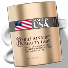 Crème Visage peptide BILLIONAIRE BEAUTY LABS en bouteille, hydratation longue durée.
