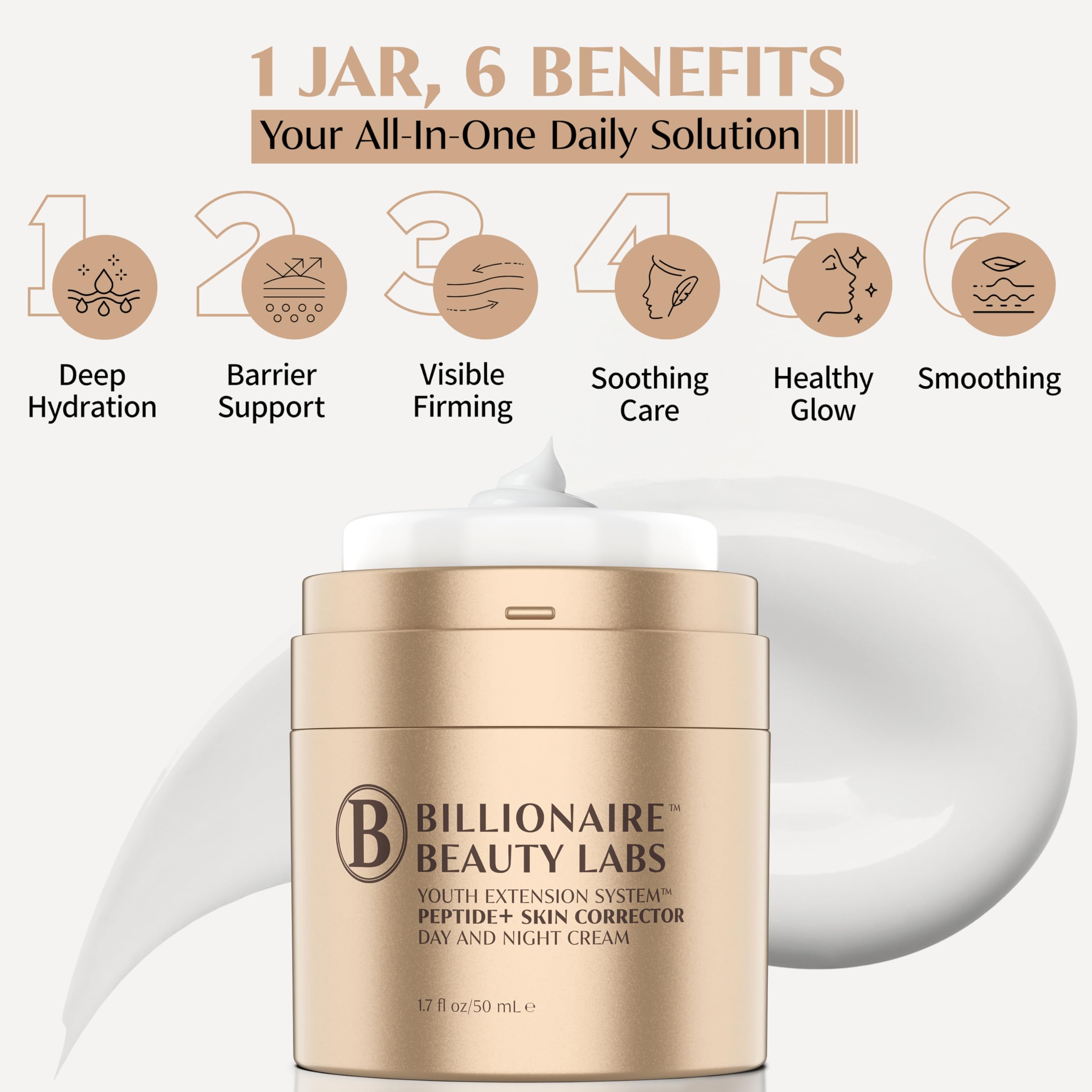 Étiquette BILLIONAIRE BEAUTY LABS sur le produit, informations claires et sécurisées.