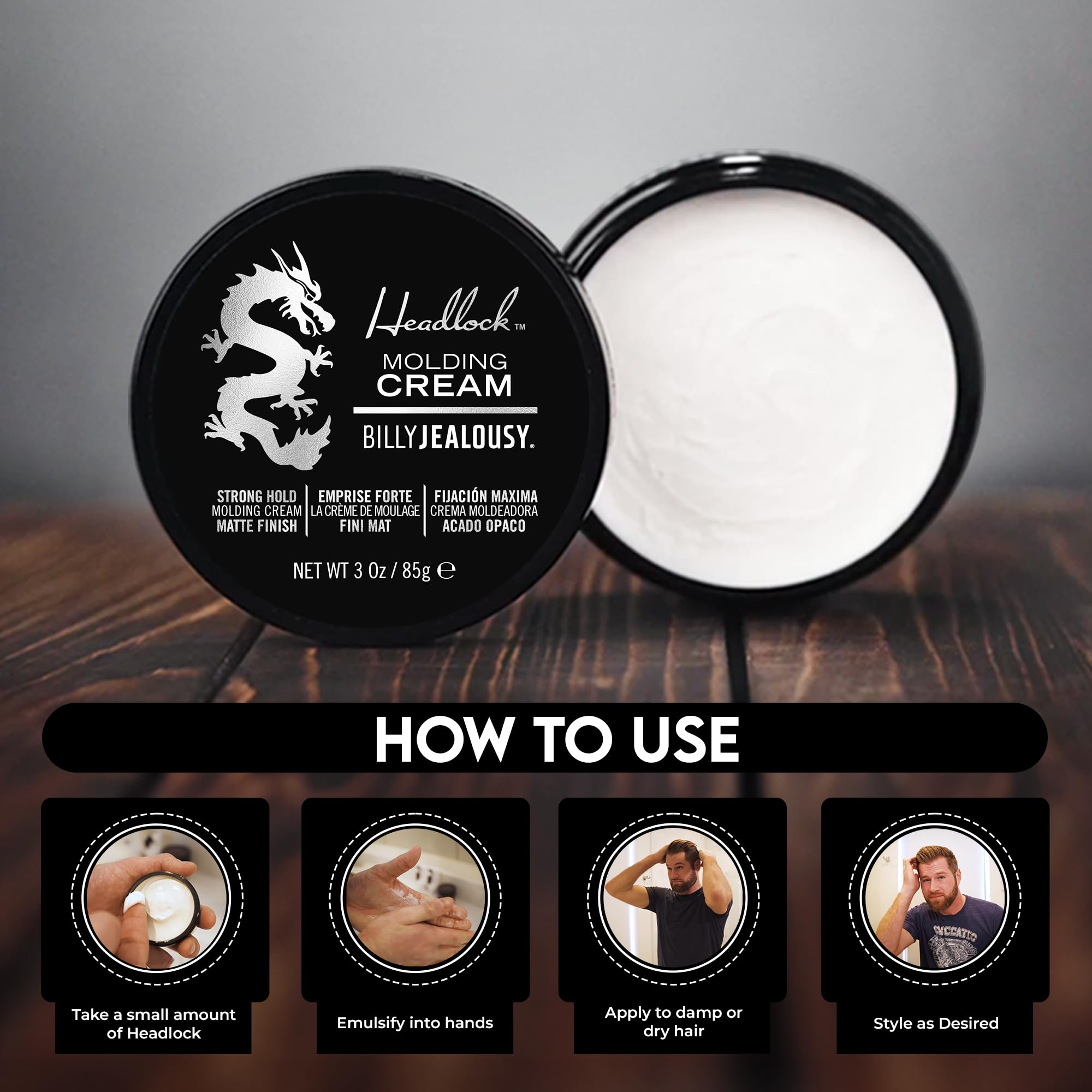 Billy Jealousy Headlock application-humide-sec: pratique sur cheveux mouillés ou secs.