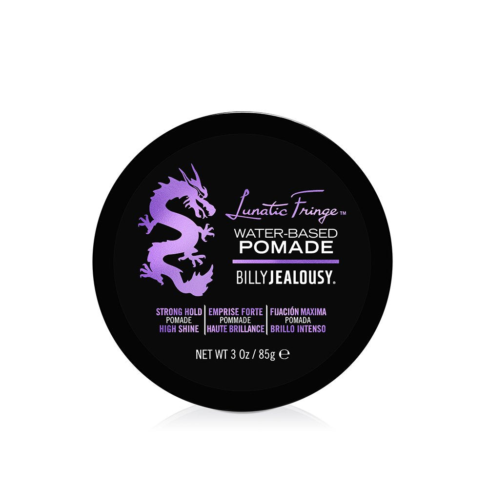 Billy Jealousy Lunatic Fringe Pomade en bouteille de 3 oz, tenue forte et brillance durable.