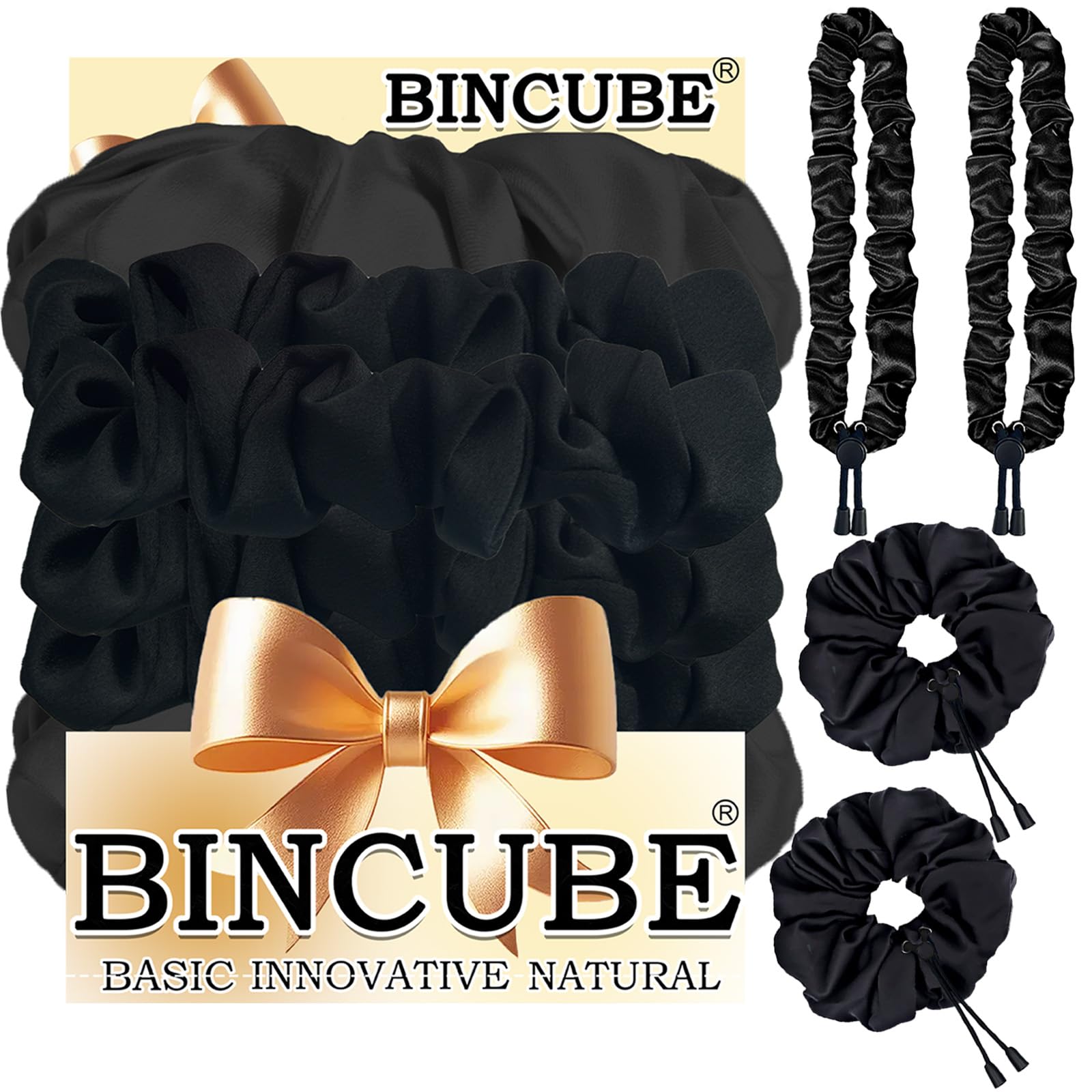 BINCUBE scrunchie satin Afro Puff gros, douceur et maintien