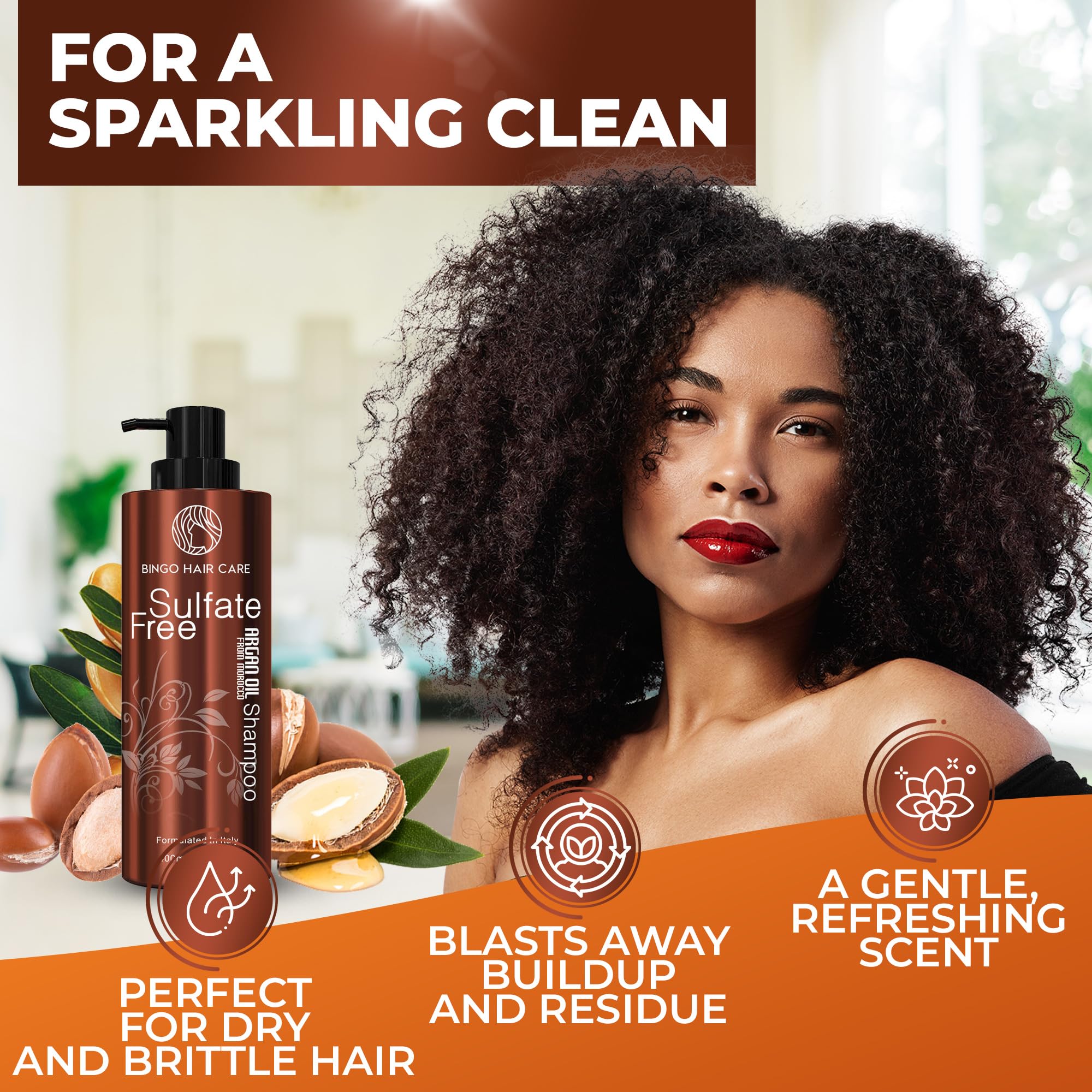 Protection des mèches Bingo Hair Care: argan enveloppant les cheveux.
