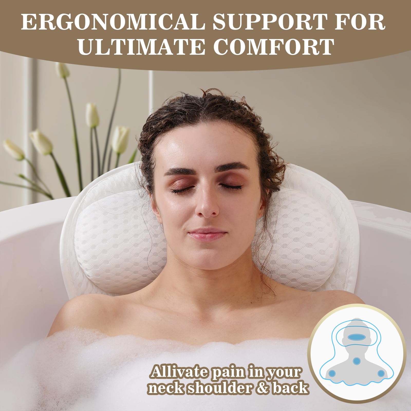 Binobella oreiller de bain soutien-cou-dos pour relaxation